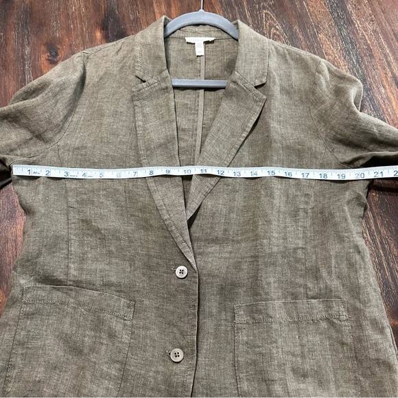 Eileen Fisher Dark Green 100% Linen 2 button pocket blazer no lining M RN 78121 - Picture 11 of 13